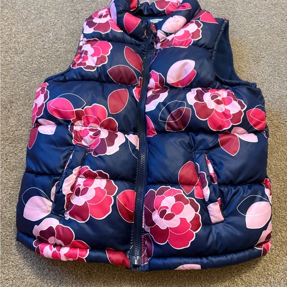 Old Navy Kids Floral Puffer Vest - Navy and Pink - Picture 1 of 2